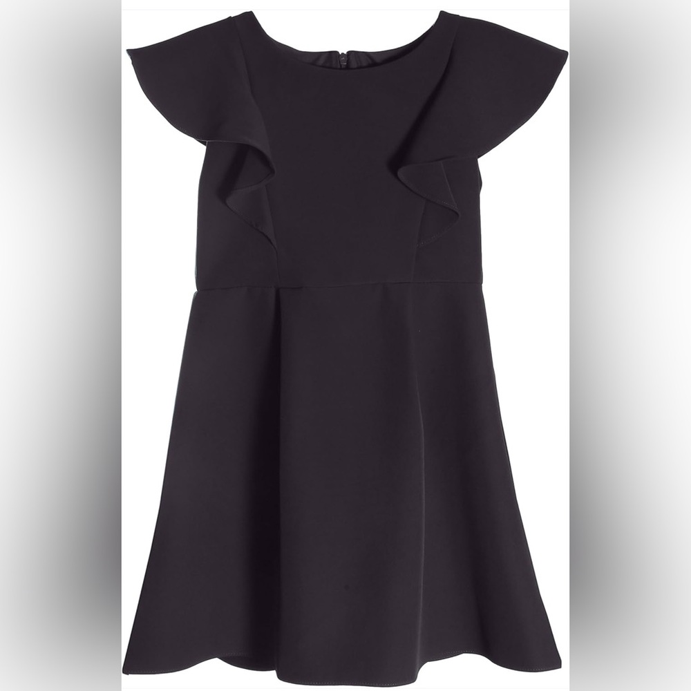 Milly Minis Ruffle Front Fit and Flare Cap Sleeve Dress, Black Size 5